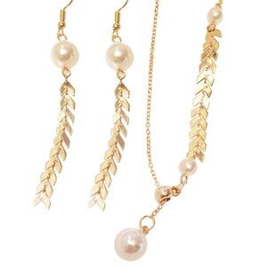 2296 Drop Pearl Earrings Necklace Sets For Ladies Wheat Ears